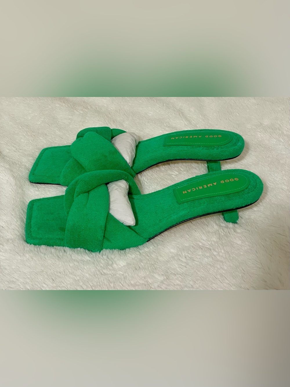 Good American Bright Green Knotted Slide Sandals for Women